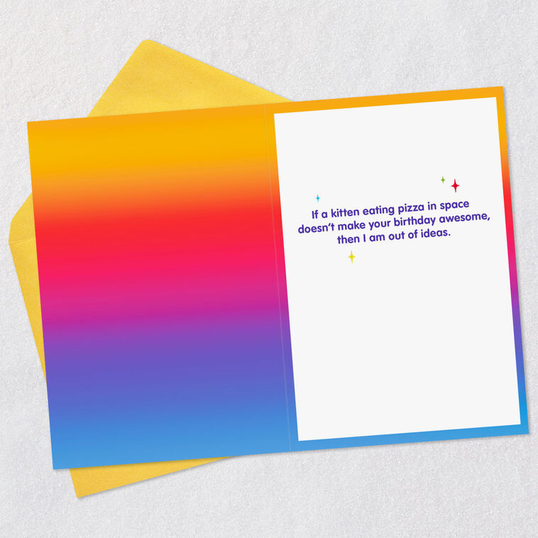 Hallmark Galactic Cat With Pizza Funny Birthday Card