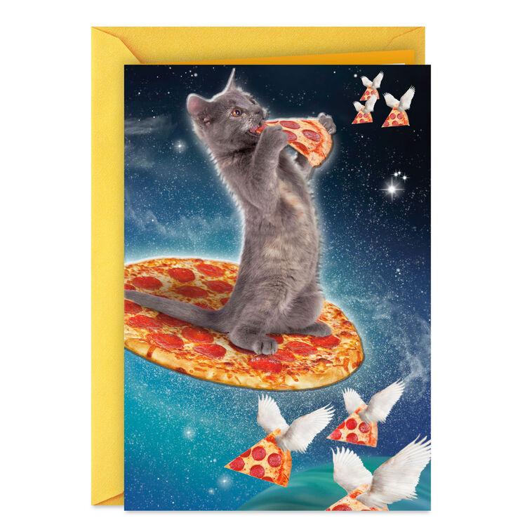 hallmark Galactic Cat With Pizza Funny Birthday Card