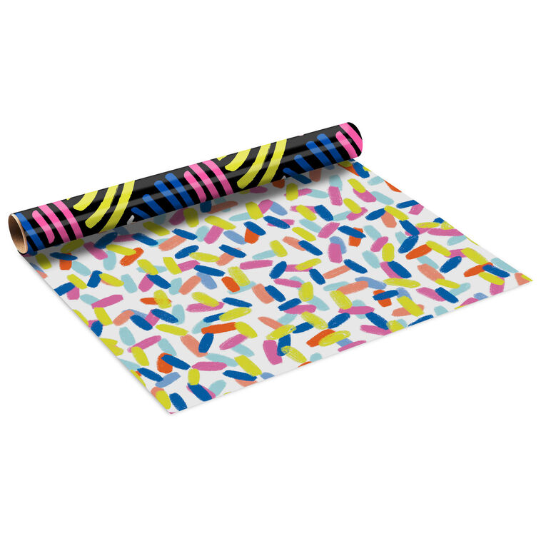 hallmark Geo Pattern on White and Wavy Blue Lines Reversible Table Runner