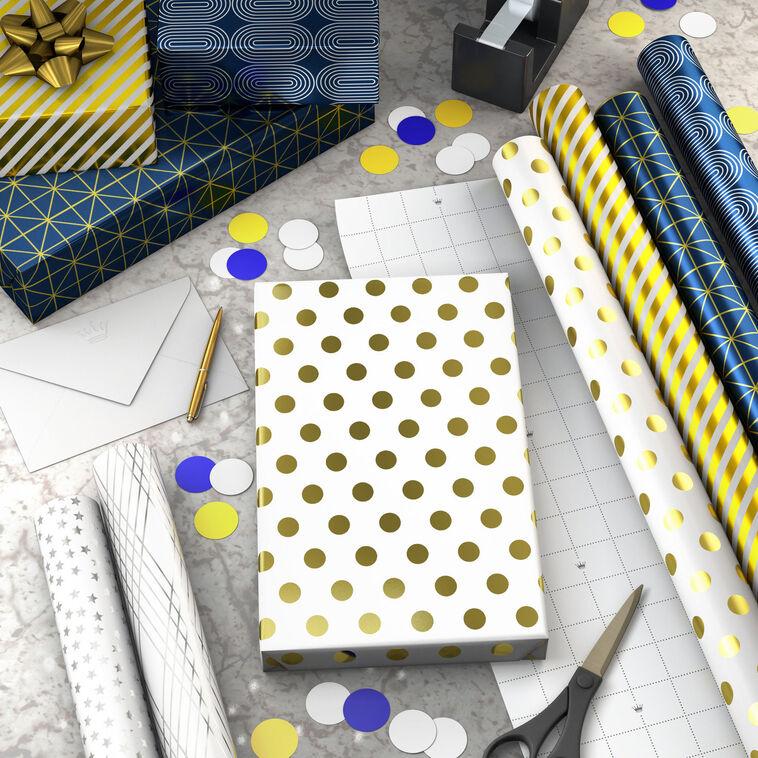 Hallmark Geometric Metallics 6-Pack Assorted Wrapping Paper Roll Bundle 180 Sq. Ft. Total