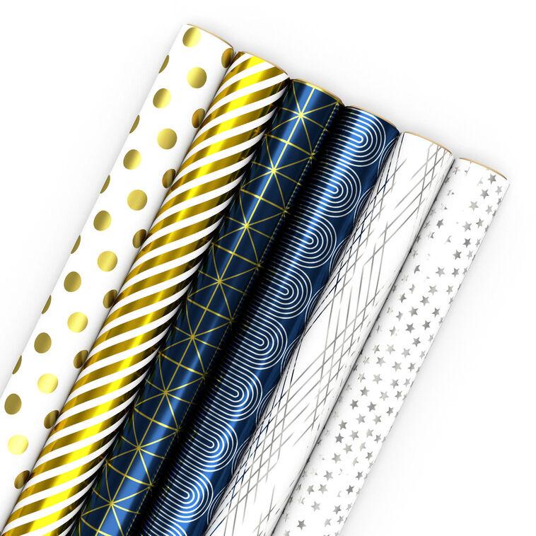 hallmark Geometric Metallics 6-Pack Assorted Wrapping Paper Roll Bundle 180 sq. ft. total