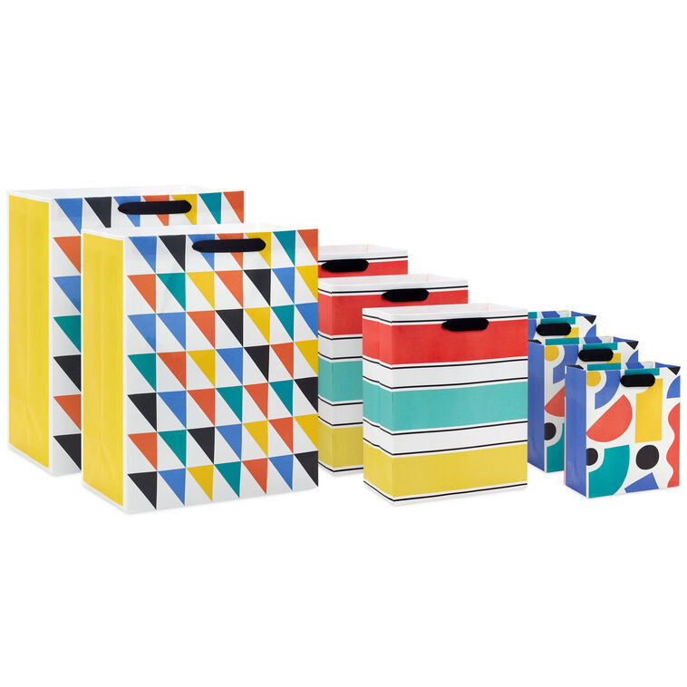 hallmark Geometrics on White 8-Pack Assorted Gift Bag Bundle