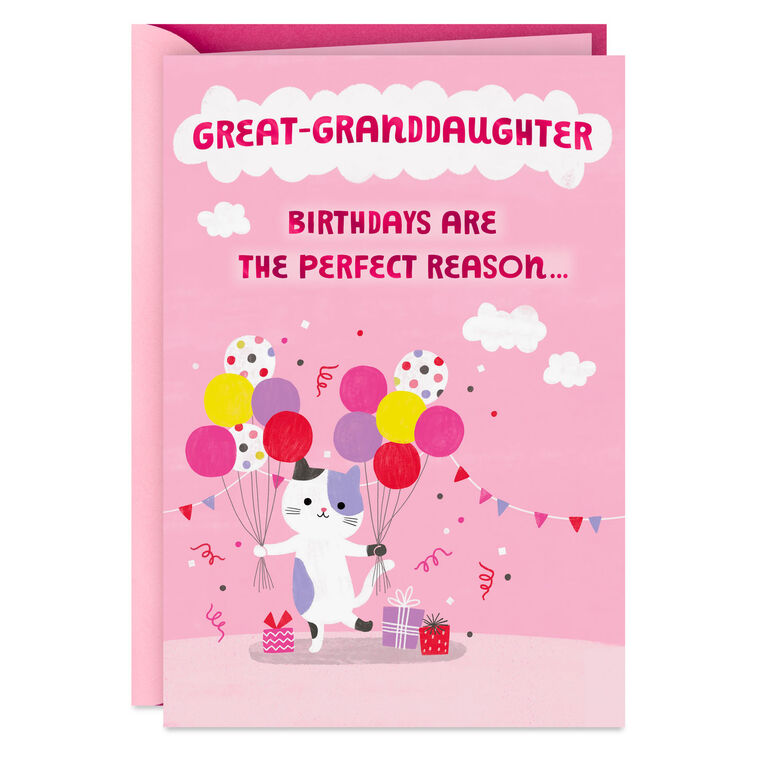 hallmark Get Carried Away Kitty and Balloons Birthday Card for Great-Granddaughter