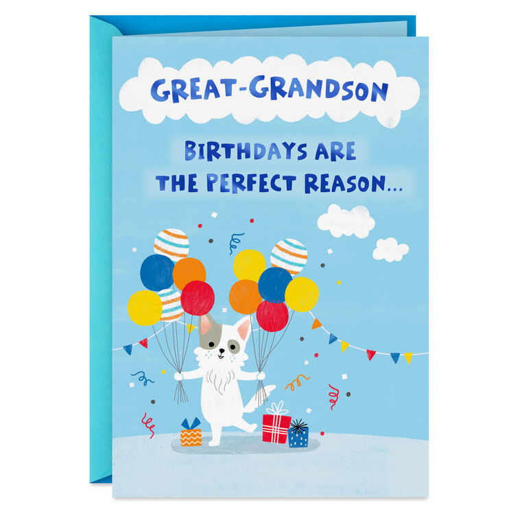 hallmark Get Carried Away Puppy and Balloons Birthday Card for Great-Grandson