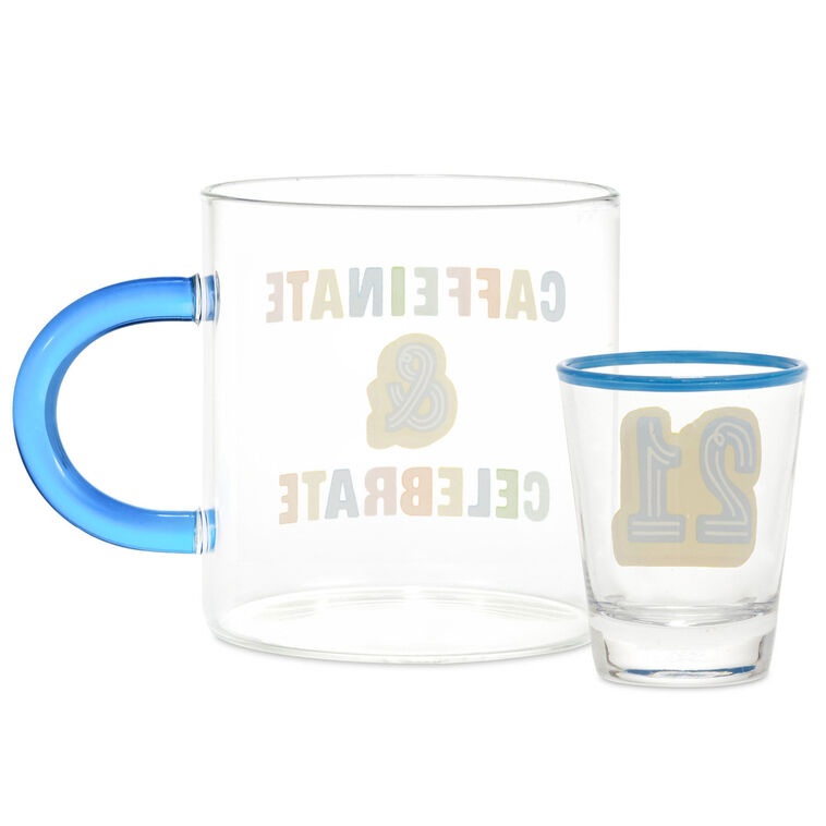 Hallmark Glass 21st Birthday Mug And Shot Glass Bundle