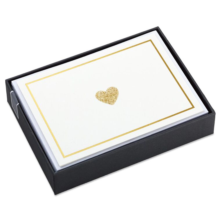 hallmark Glittery Gold Hearts Blank Note Cards Box of 10