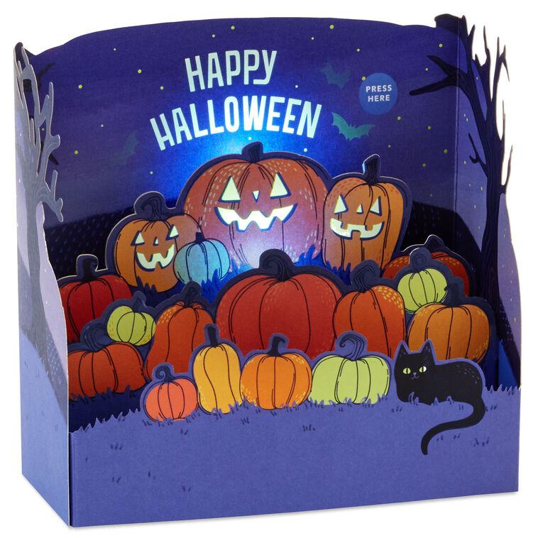 Hallmark Glowing Pumpkin Patch Musical 3D Pop-Up Halloween Card With Light