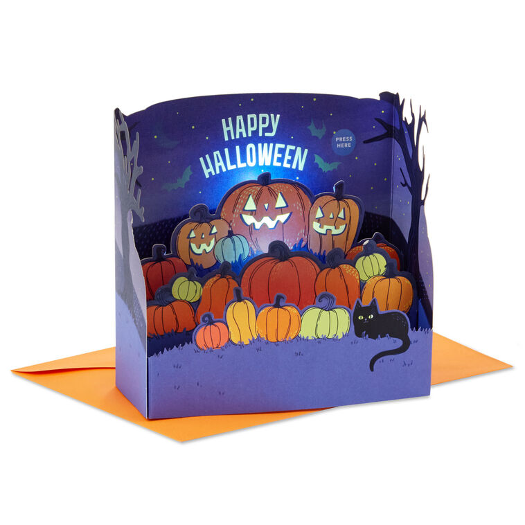 hallmark Glowing Pumpkin Patch Musical 3D Pop-Up Halloween Card With Light