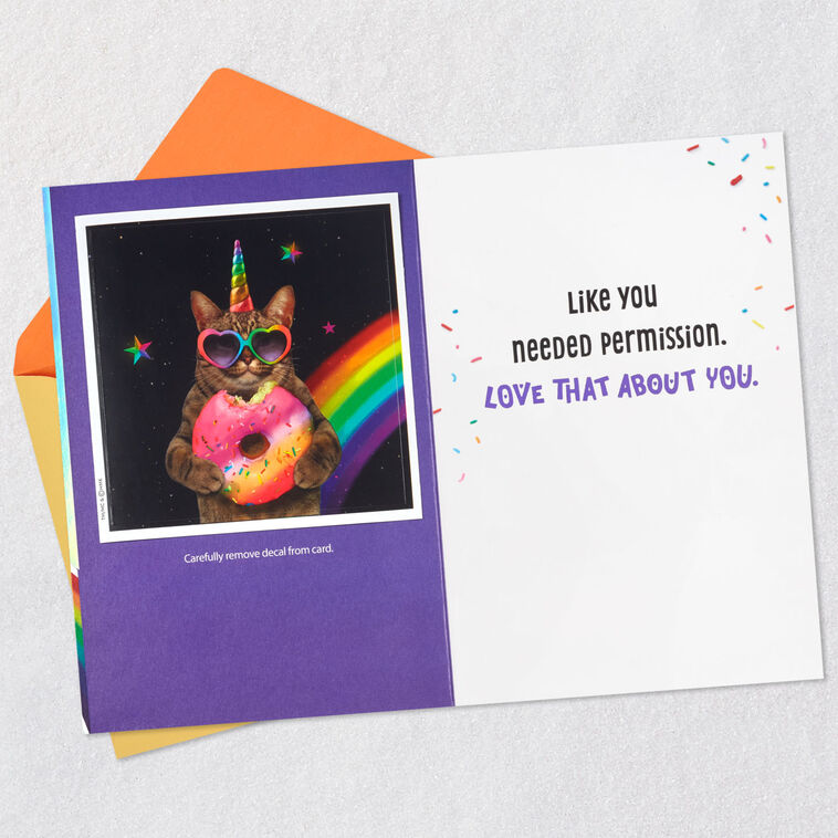 Hallmark Go Over The Top Unicorn Cat 8th Birthday Card With Decal