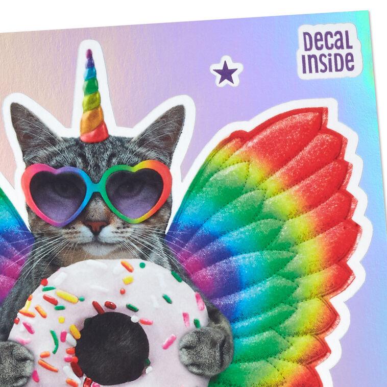 Hallmark Go Over The Top Unicorn Cat 8th Birthday Card With Decal