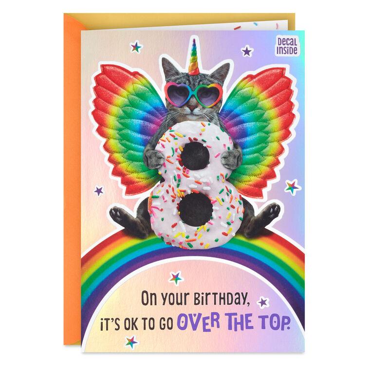 hallmark Go Over the Top Unicorn Cat 8th Birthday Card With Decal