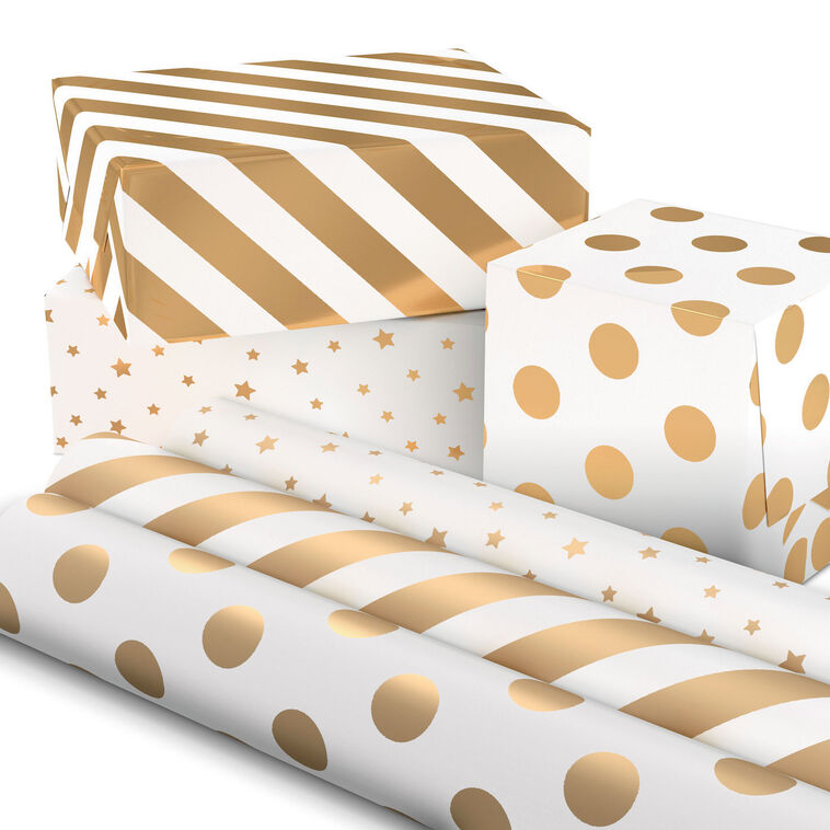 Hallmark Gold And White 3-Pack Wrapping Paper 105 Sq. Ft. Total
