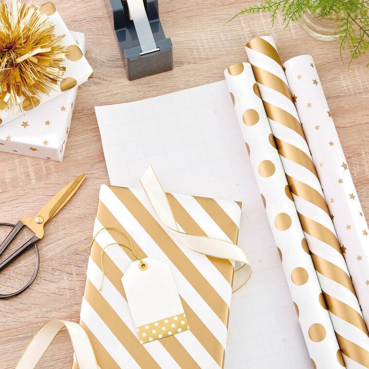Hallmark Gold And White 3-Pack Wrapping Paper 105 Sq. Ft. Total