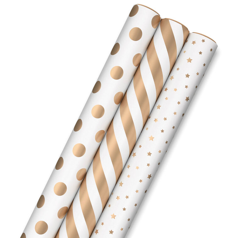 hallmark Gold and White 3-Pack Wrapping Paper 105 sq. ft. total