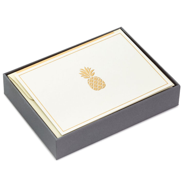 hallmark Gold Bordered Pineapple Blank Note Cards Box of 10