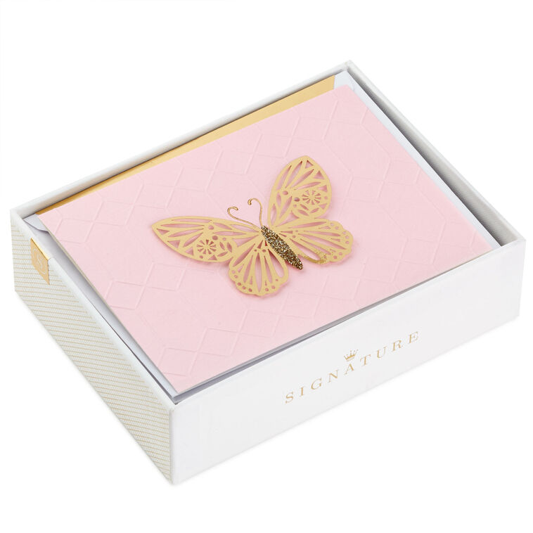 Hallmark Gold Butterfly On Pink Blank Note Cards Box Of 8