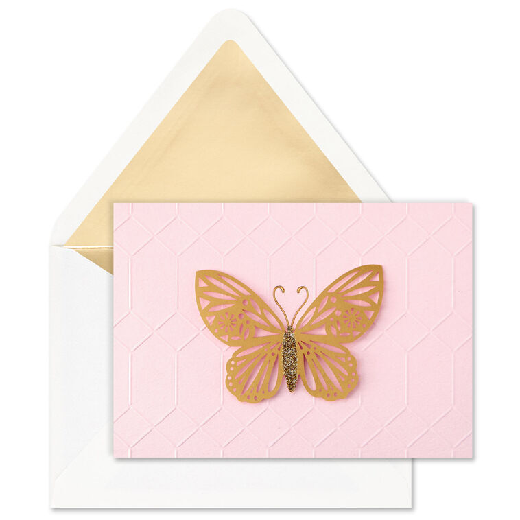 hallmark Gold Butterfly on Pink Blank Note Cards Box of 8