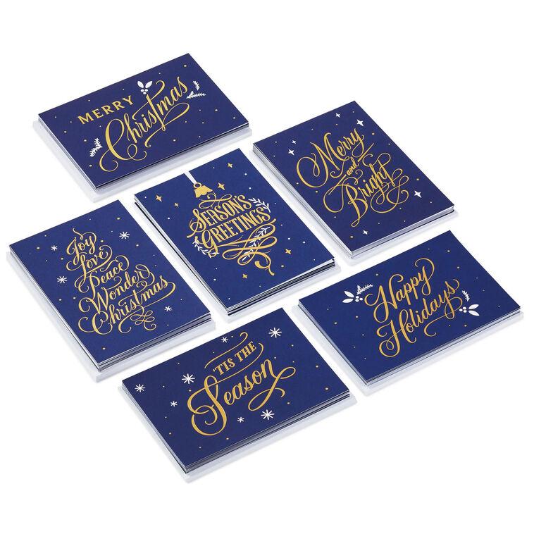 hallmark Gold Foil on Navy Boxed Christmas Cards Assortment Pack of 72