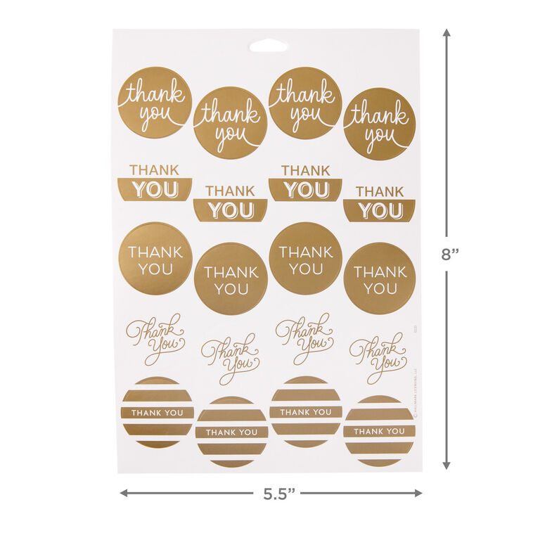 Hallmark Gold Foil Thank-You Sticker Seals 10 Sheets