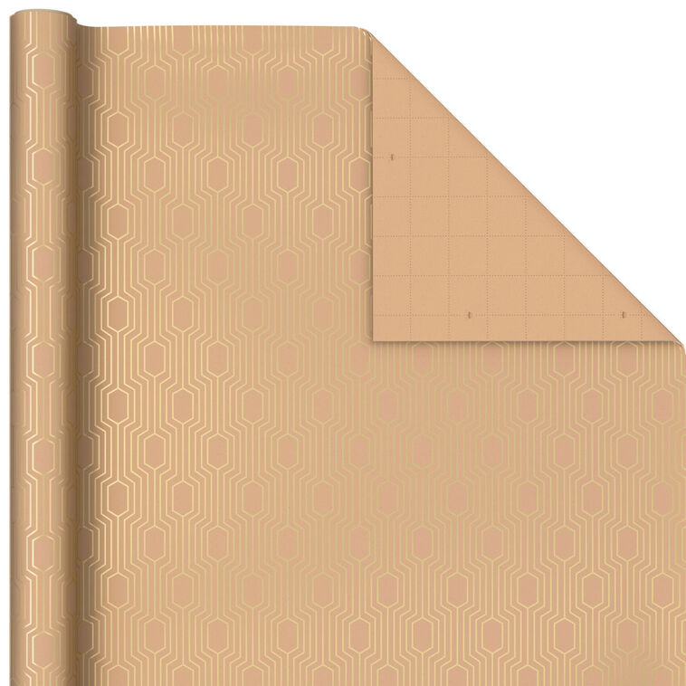 hallmark Gold Geometric on Kraft Wrapping Paper Roll 15 sq. ft
