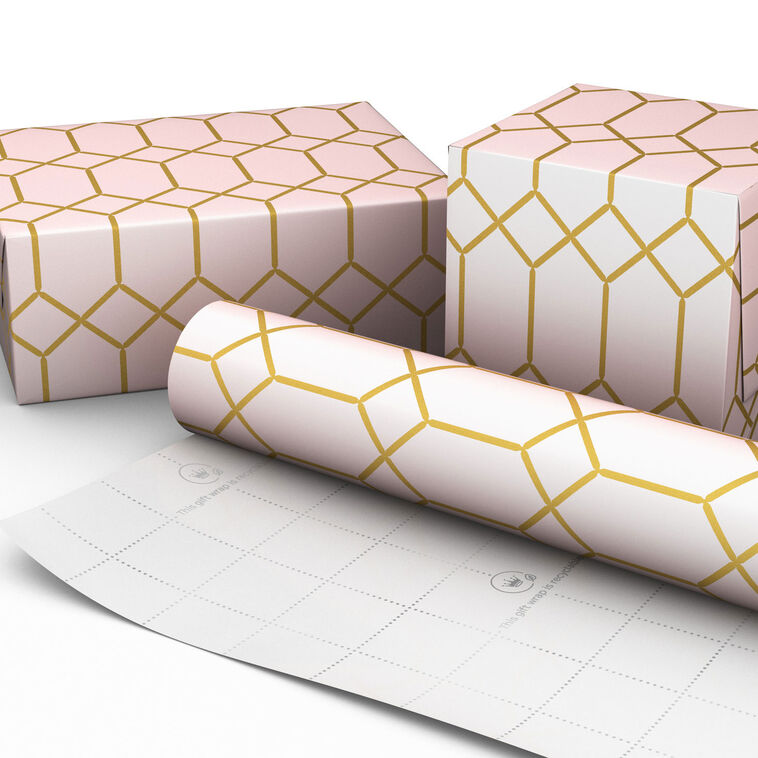 Hallmark Gold Geometric On Pink Jumbo Wrapping Paper 54 Sq. Ft
