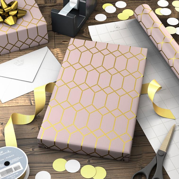 Hallmark Gold Geometric On Pink Jumbo Wrapping Paper 54 Sq. Ft