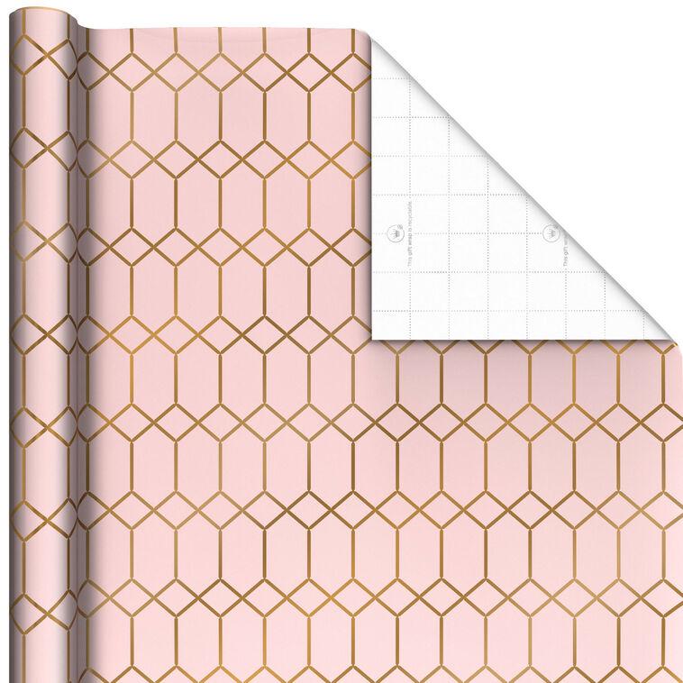 hallmark Gold Geometric on Pink Jumbo Wrapping Paper 54 sq. ft