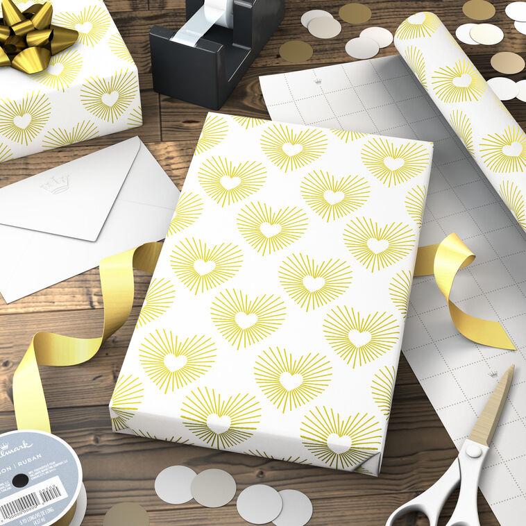 Hallmark Gold Hearts On White Wrapping Paper 15 Sq. Ft