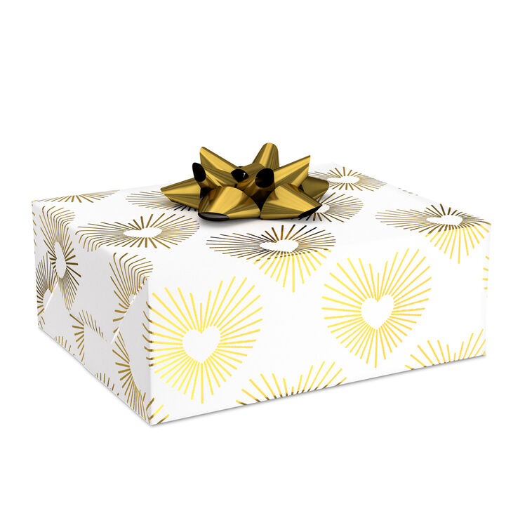 Hallmark Gold Hearts On White Wrapping Paper 15 Sq. Ft