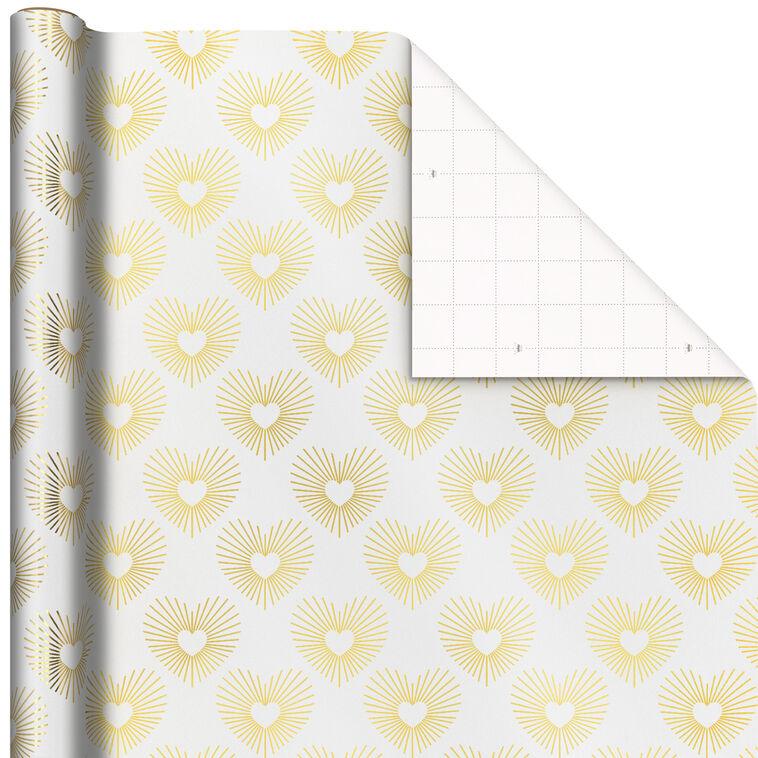hallmark Gold Hearts on White Wrapping Paper 15 sq. ft