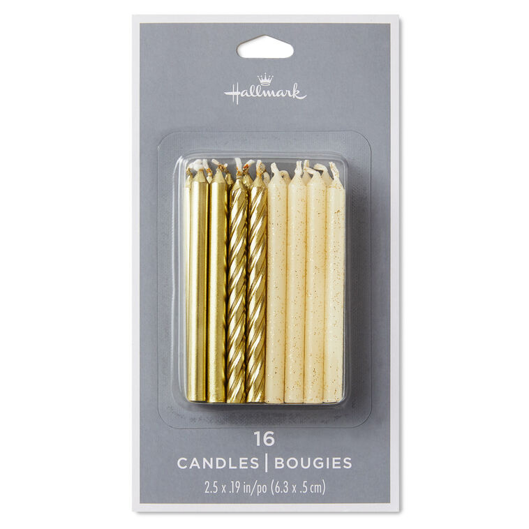 Hallmark Gold Matte Spiral And Glitter Birthday Candles Set Of 16