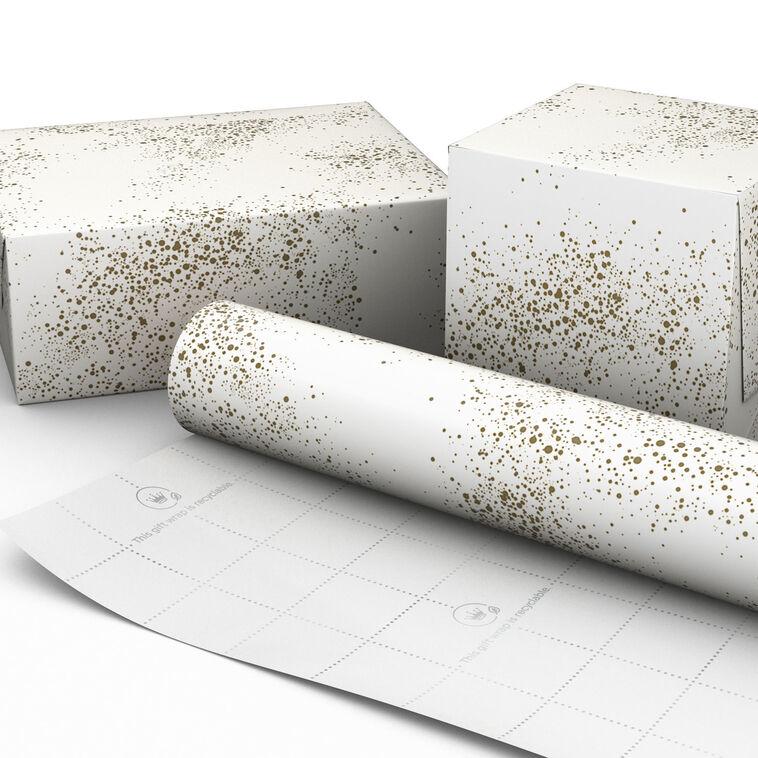Hallmark Gold Paint Splatter On Cream Wrapping Paper 20 Sq. Ft
