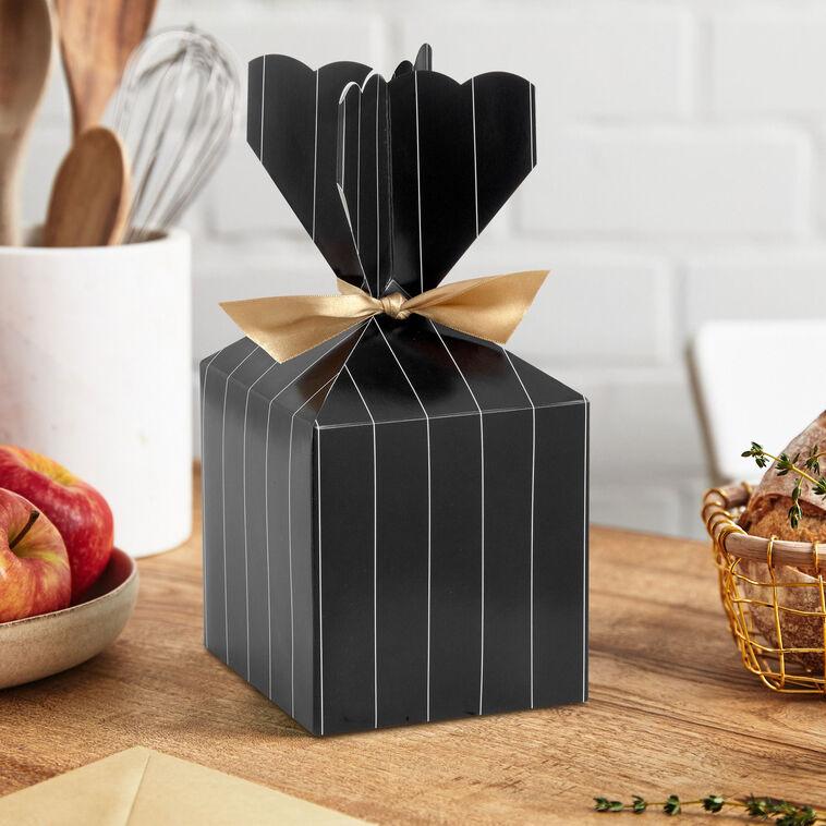 Hallmark Gold Pinstripe On Black Vertical Treat Box With Ribbon Tie
