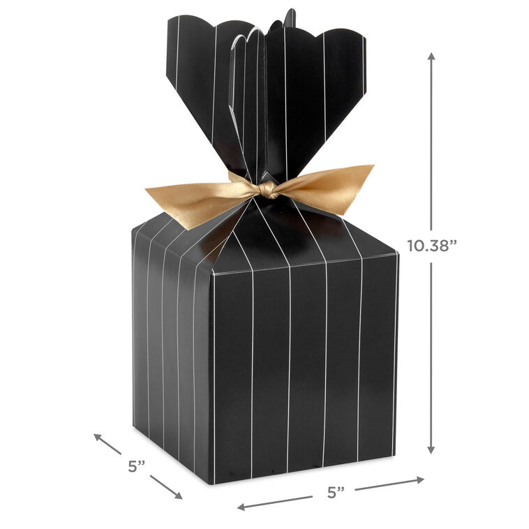Hallmark Gold Pinstripe On Black Vertical Treat Box With Ribbon Tie