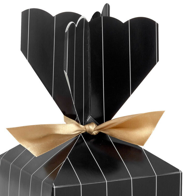Hallmark Gold Pinstripe On Black Vertical Treat Box With Ribbon Tie