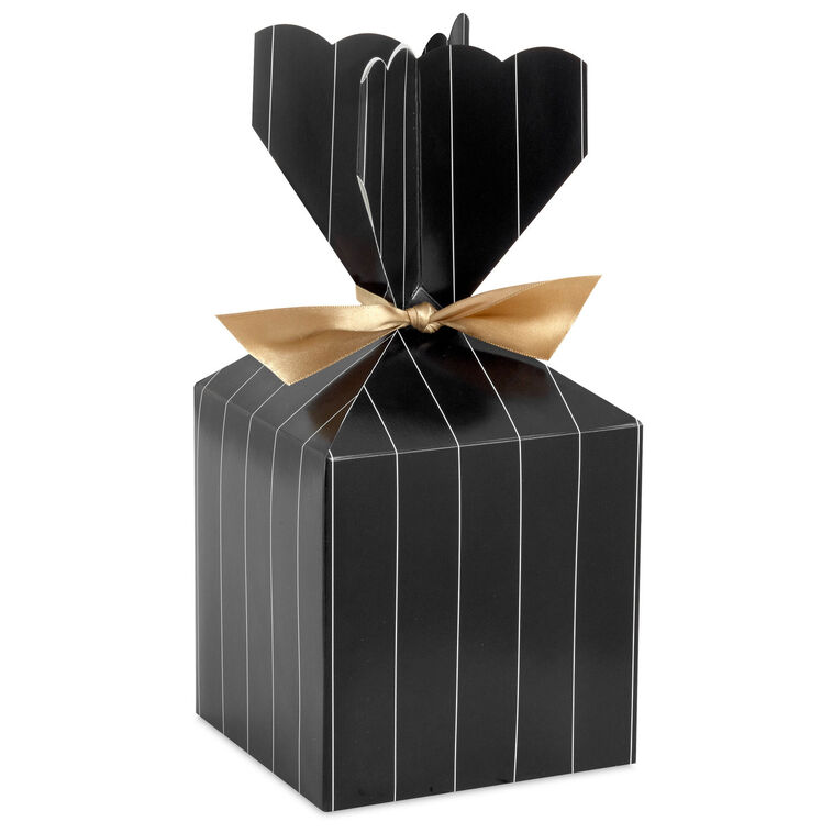 hallmark Gold Pinstripe on Black Vertical Treat Box With Ribbon Tie