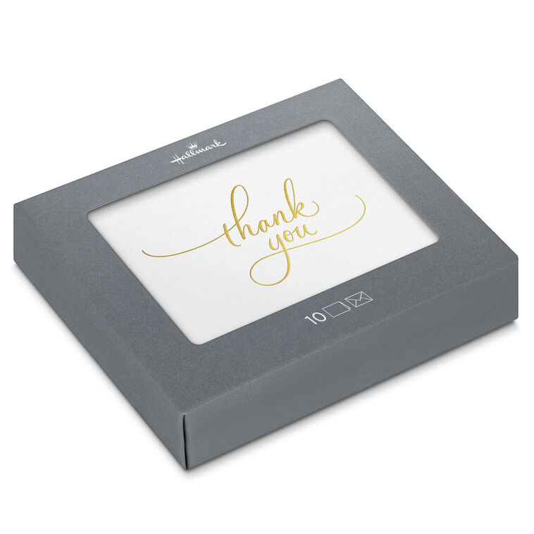 hallmark Gold Script on White Blank Thank You Notes Pack of 10