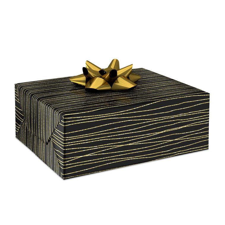 Hallmark Gold Stripes On Black Wrapping Paper 17.5 Sq. Ft