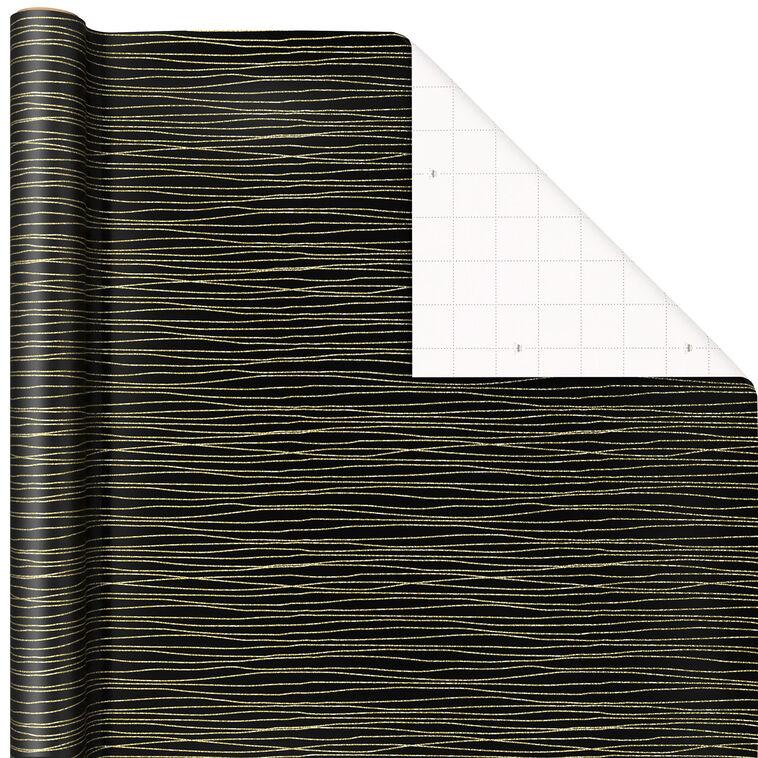 hallmark Gold Stripes on Black Wrapping Paper 17.5 sq. ft