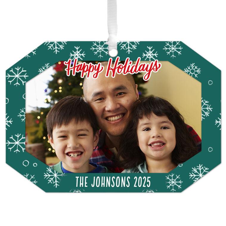 hallmark Green Snowflake Metal Personalized Ornament Custom Photo and Text