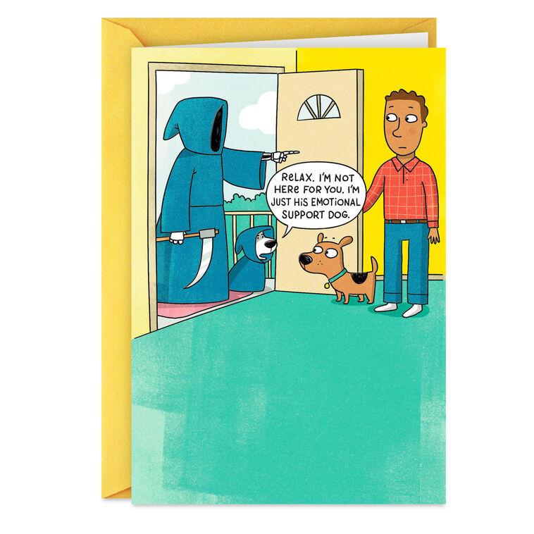 hallmark Grim Reaper and His Emotional Support Dog Funny Birthday Card