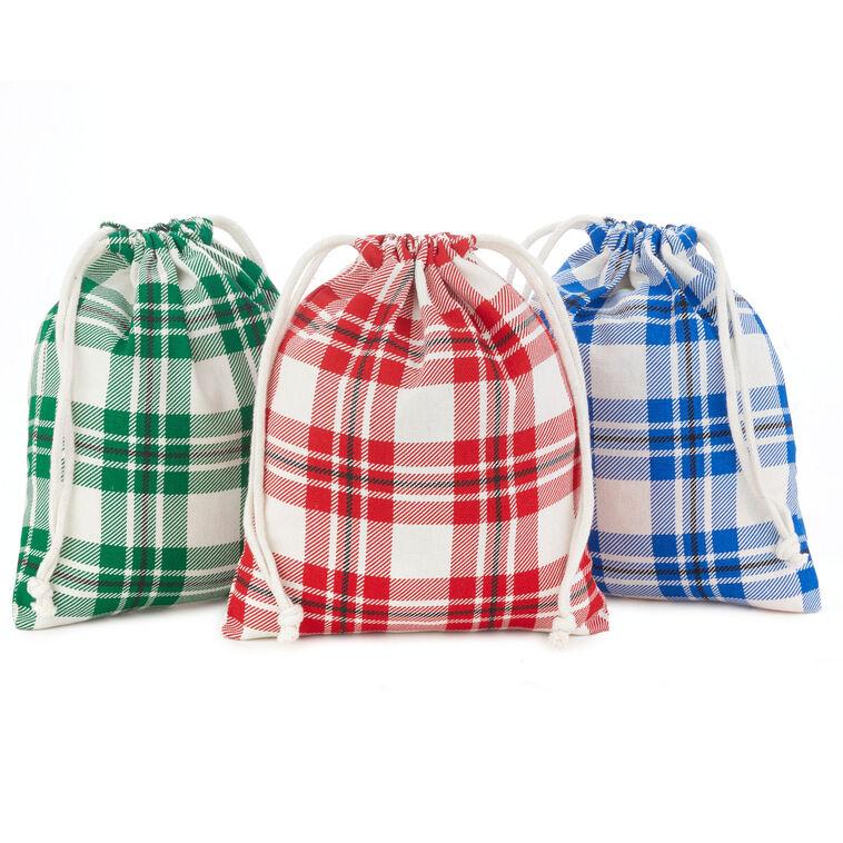 hallmark 10" Assorted Plaid 3-Pack Fabric Gift Bags