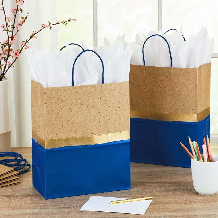 Hallmark 13" Blue And Kraft Paper 6-Pack Gift Bag