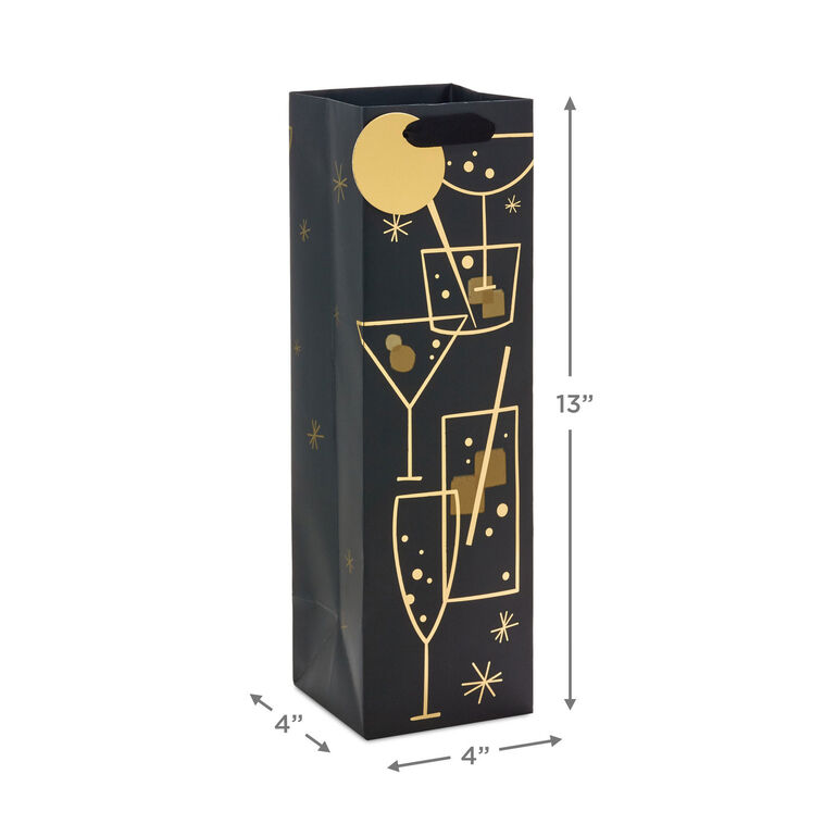 Hallmark 13" Gold Cocktail Glasses Wine Gift Bag