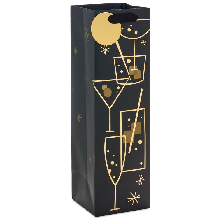 hallmark 13" Gold Cocktail Glasses Wine Gift Bag