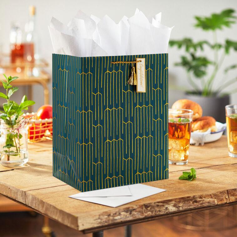 Hallmark 13" Gold Geometric On Teal Large Gift Bag