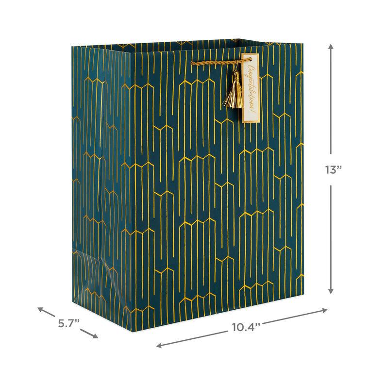 Hallmark 13" Gold Geometric On Teal Large Gift Bag