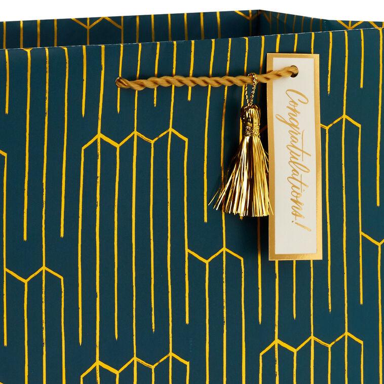 Hallmark 13" Gold Geometric On Teal Large Gift Bag