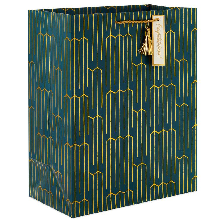 hallmark 13" Gold Geometric on Teal Large Gift Bag
