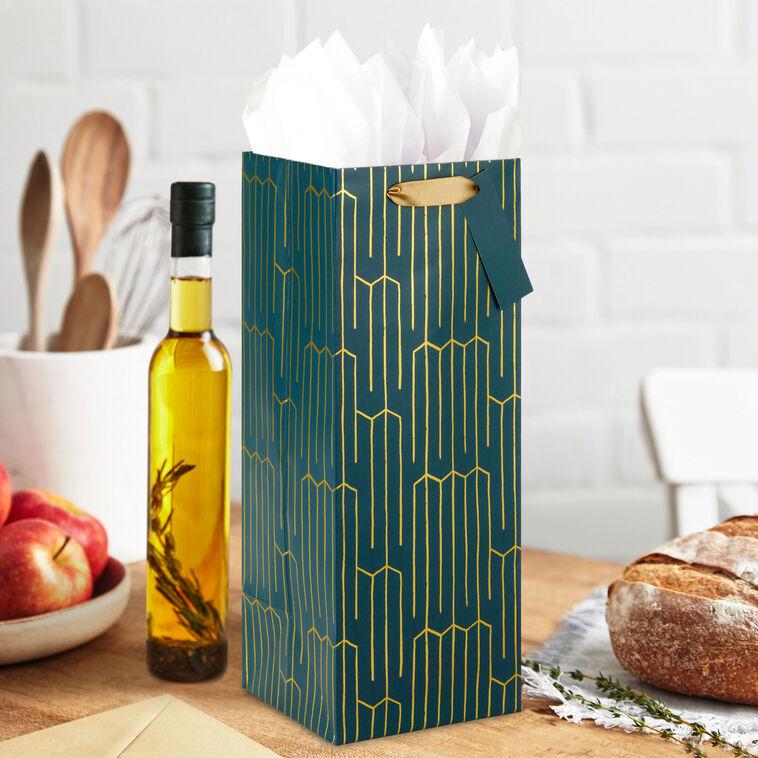 Hallmark 13" Gold Geometric On Teal Wine Gift Bag